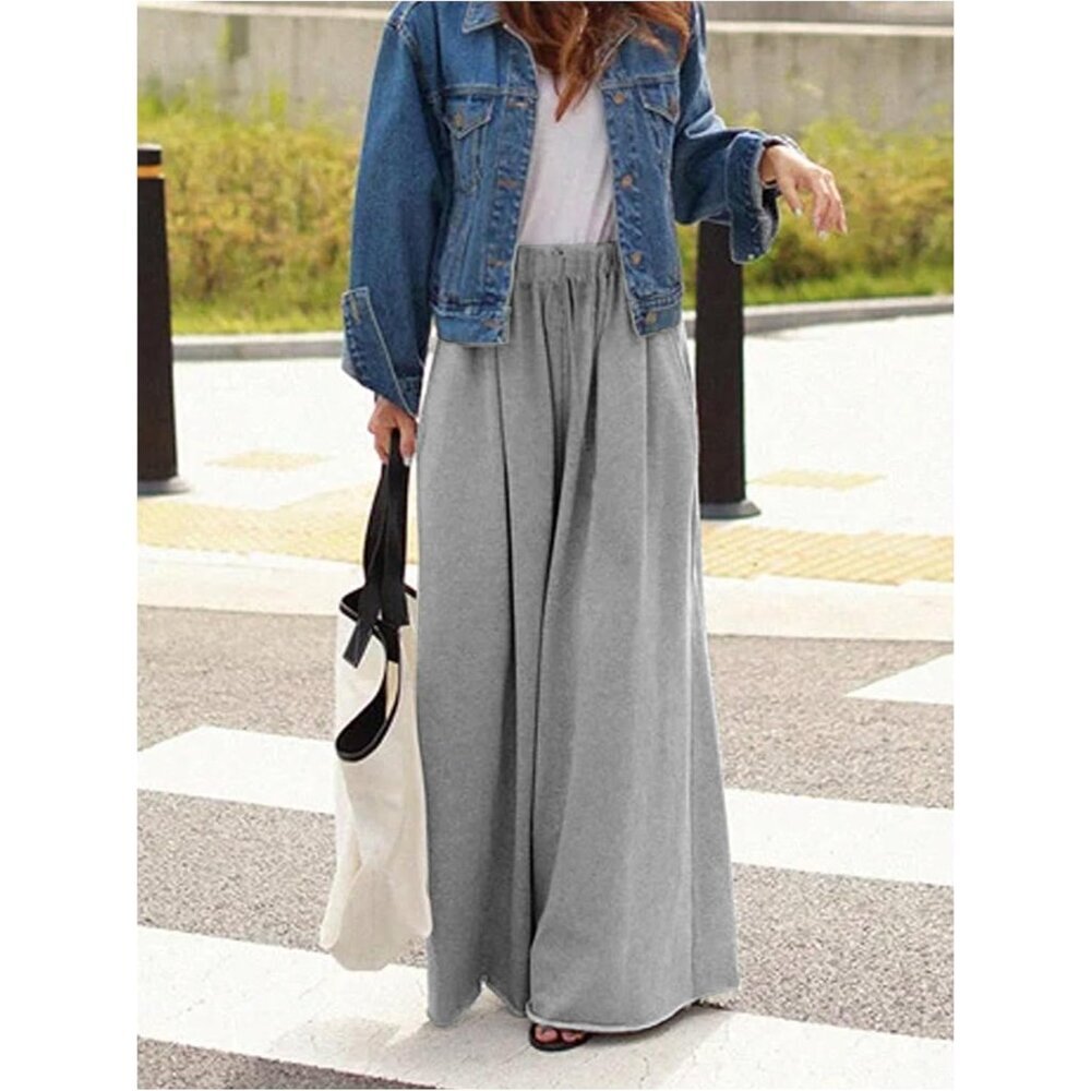 Women's Wide Leg Sweatpants High Waist Flowy Palazzo Lounge Pants - Picture 3 of 4